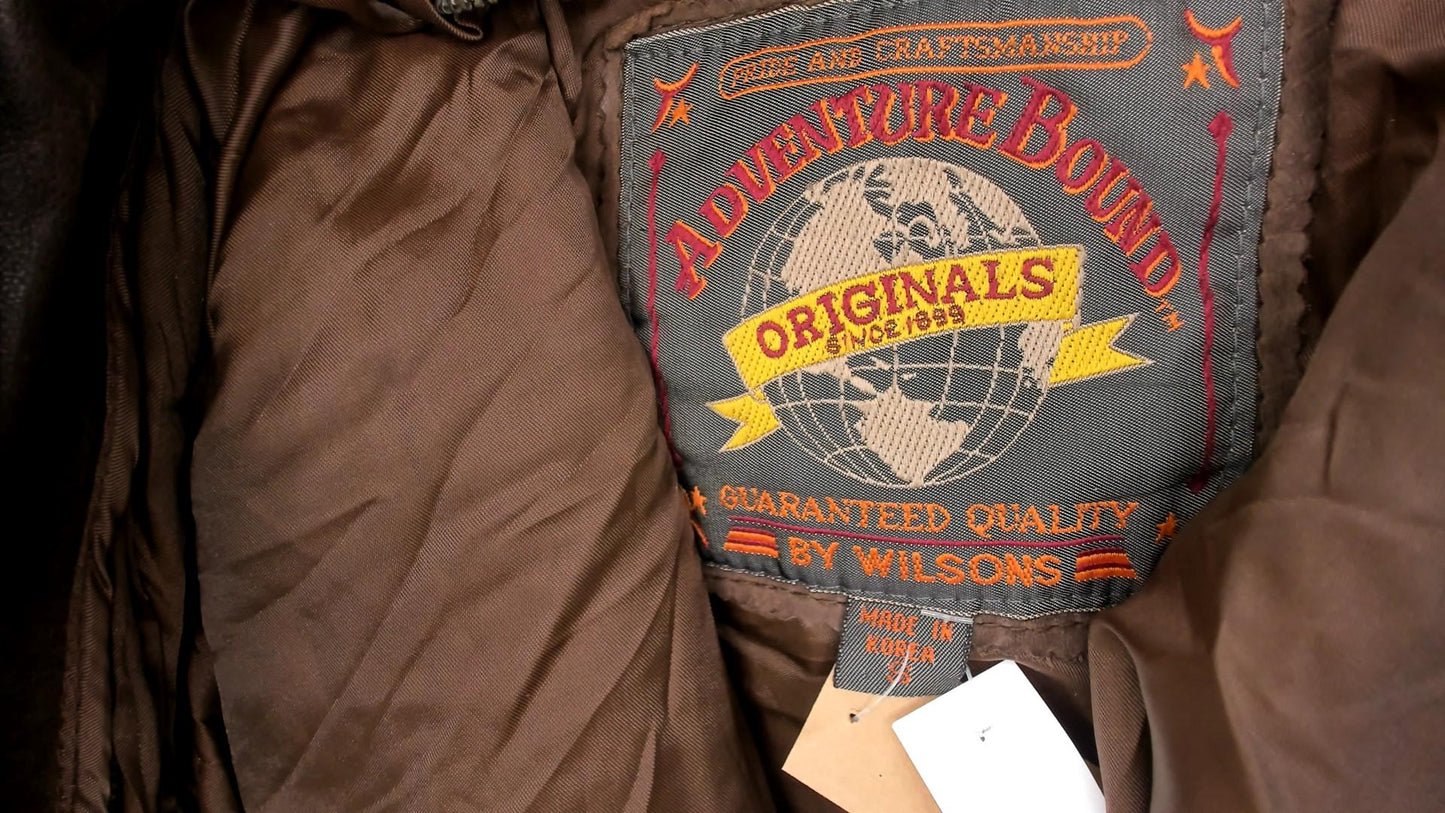 90s Wilsons Leather Brown Bomber Jacket Cropped Moto Zipper Small S