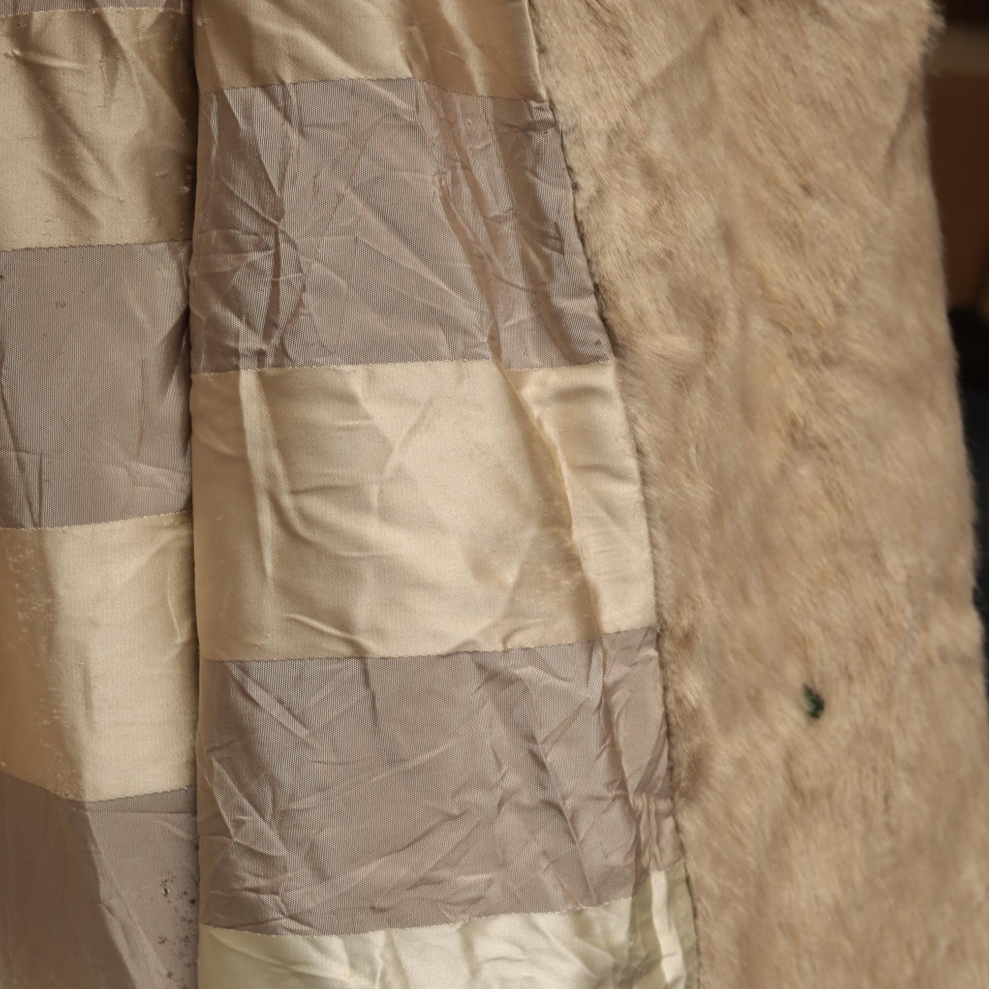 60s Sutton Place Faux Fur Coat Beige Shawl Collar A-Line Large L