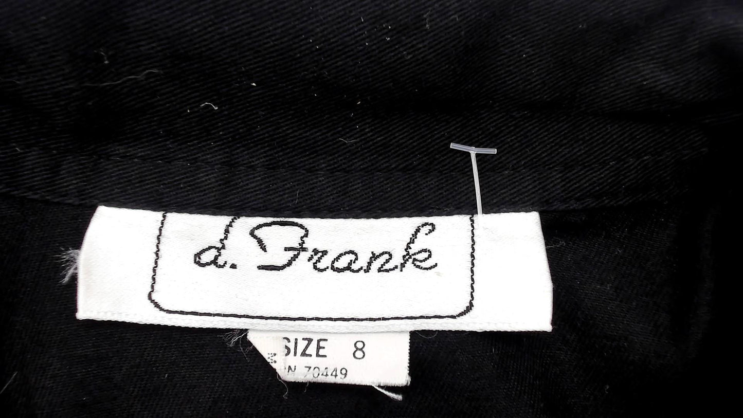 90s D Franke Black Trench Coat Dress Belted Midi Notched Collar Medium