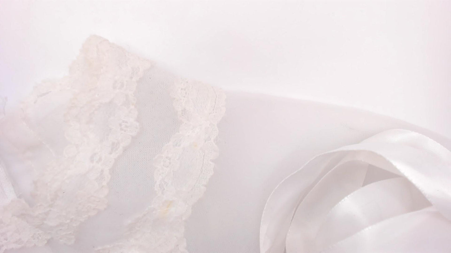80s White Lace Maxi Nightgown Sheer High Neck Satin Ribbon Medium