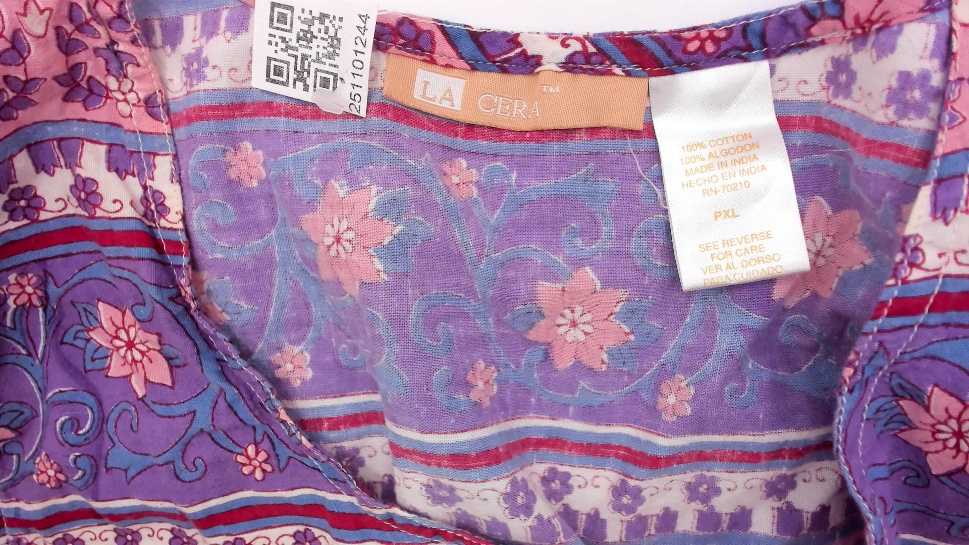 90s La Cera Floral Cotton Maxi Dress Purple Pink Scoop Neck Extra Large XXL