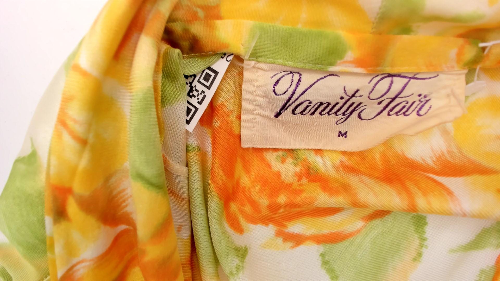 80s Vanity Fair Yellow Rose Floral Robe Maxi Duster Shawl Collar Medium