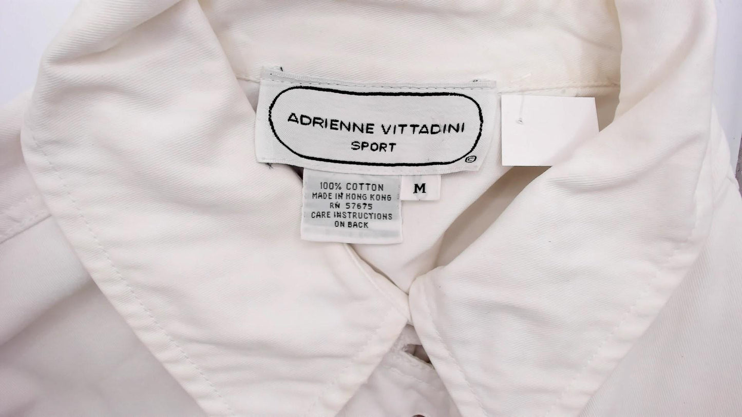 90s Adrienne Vittadini Cotton Utility Jacket Cream Pointed Collar Medium M