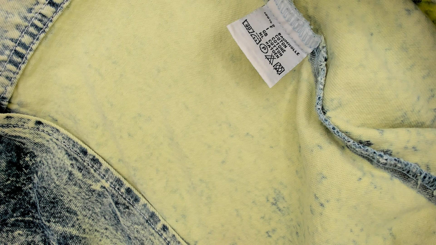 90s Get Together Acid Wash Denim Shirt Yellow Cotton Small