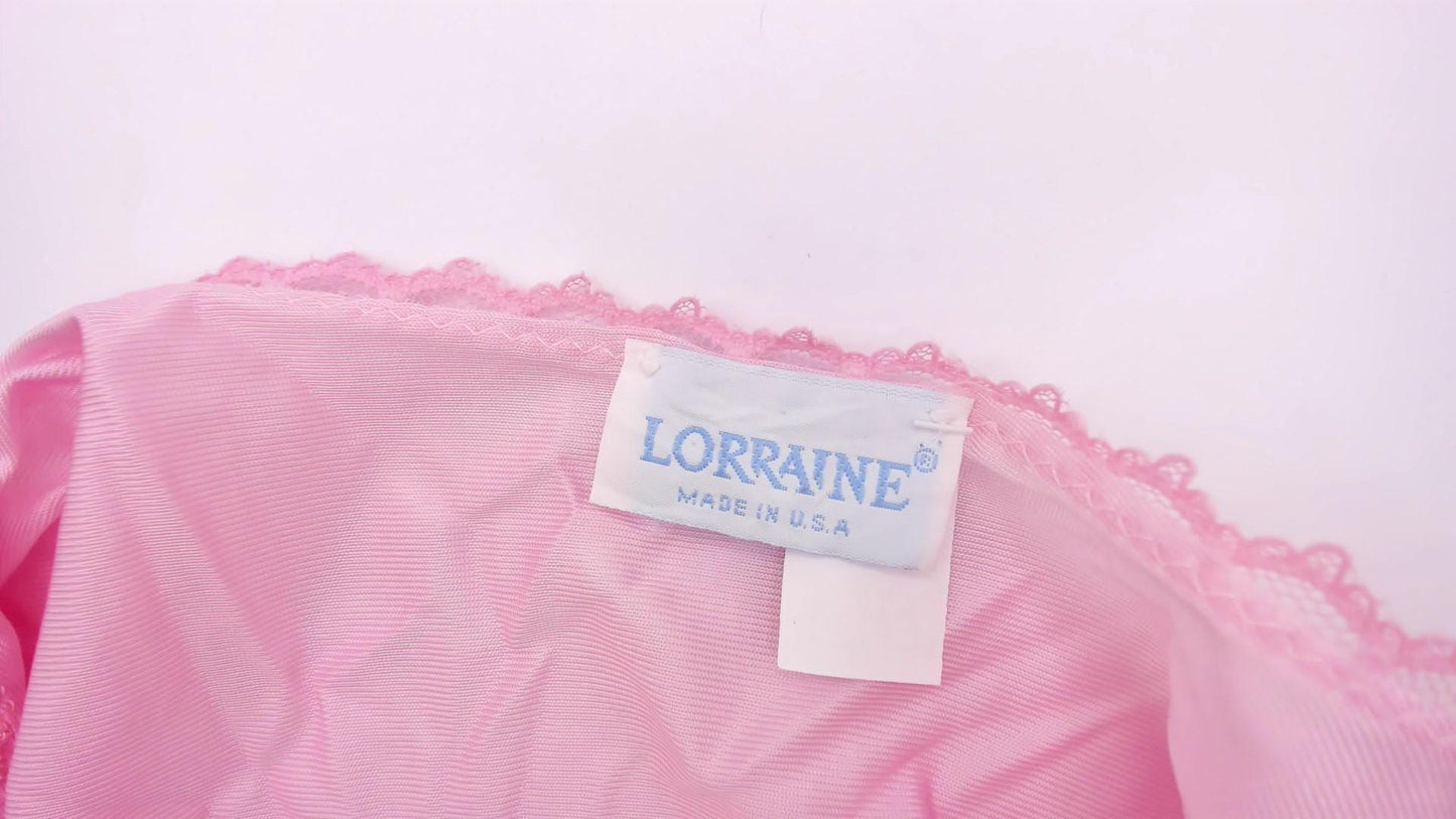 70s Lorraine Pink Lace Wrap Robe V-Neck Tie Front Lingerie Medium M