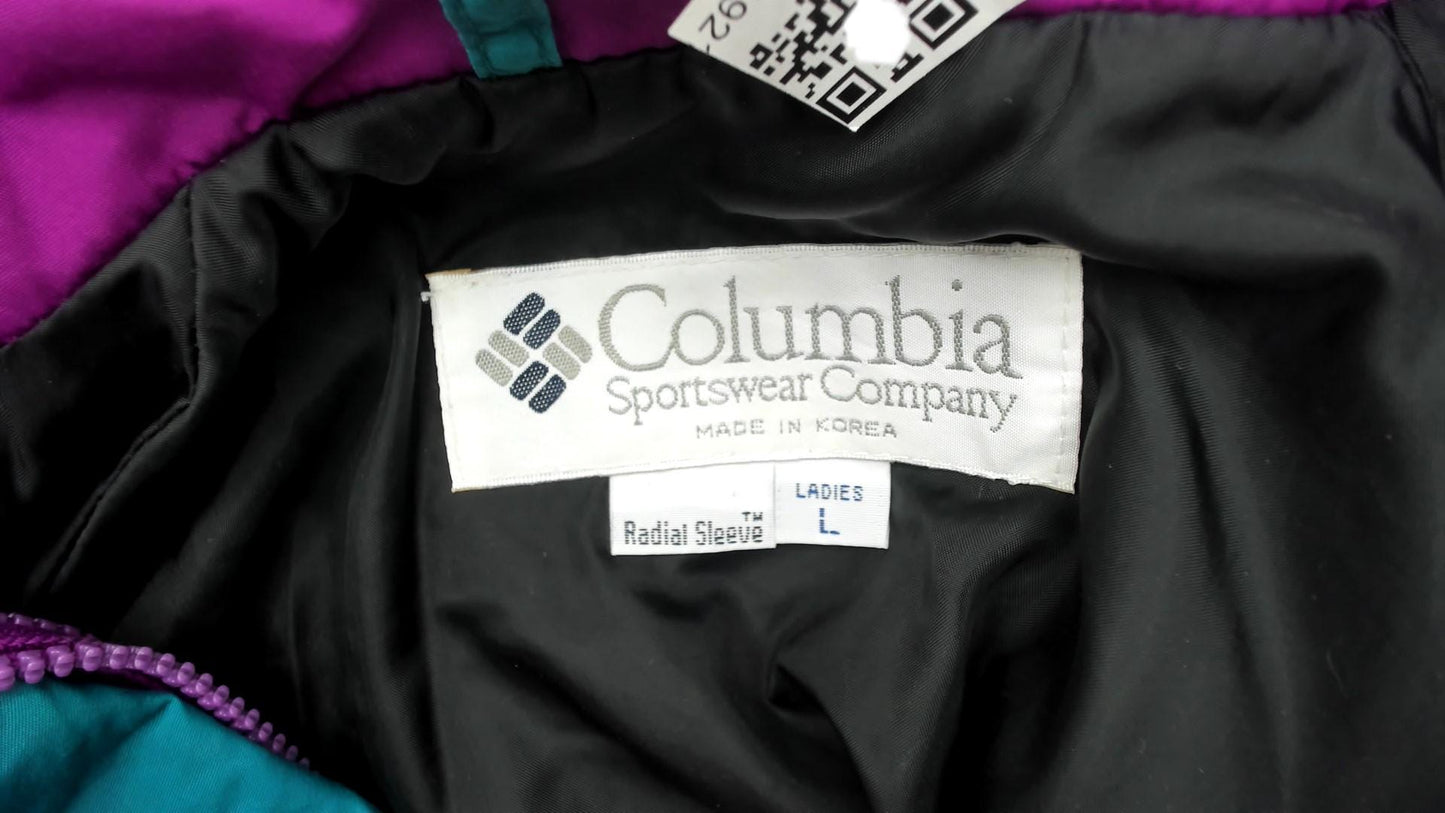 90s Columbia Magenta Windbreaker Colorblock Jacket Teal Trim Large L