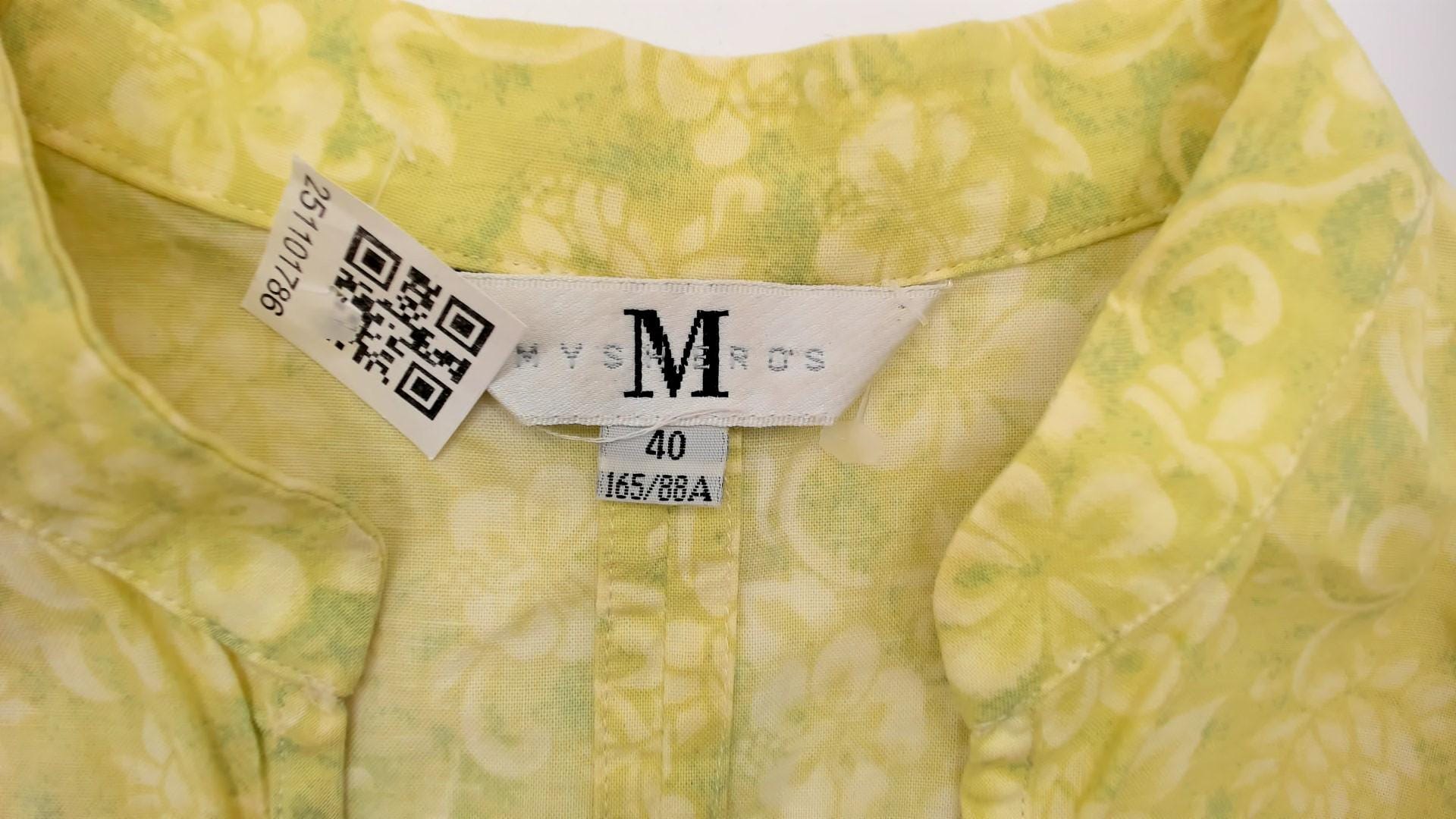 Y2K Yellow Floral Damask Knee-Length Shift Dress Collared Small