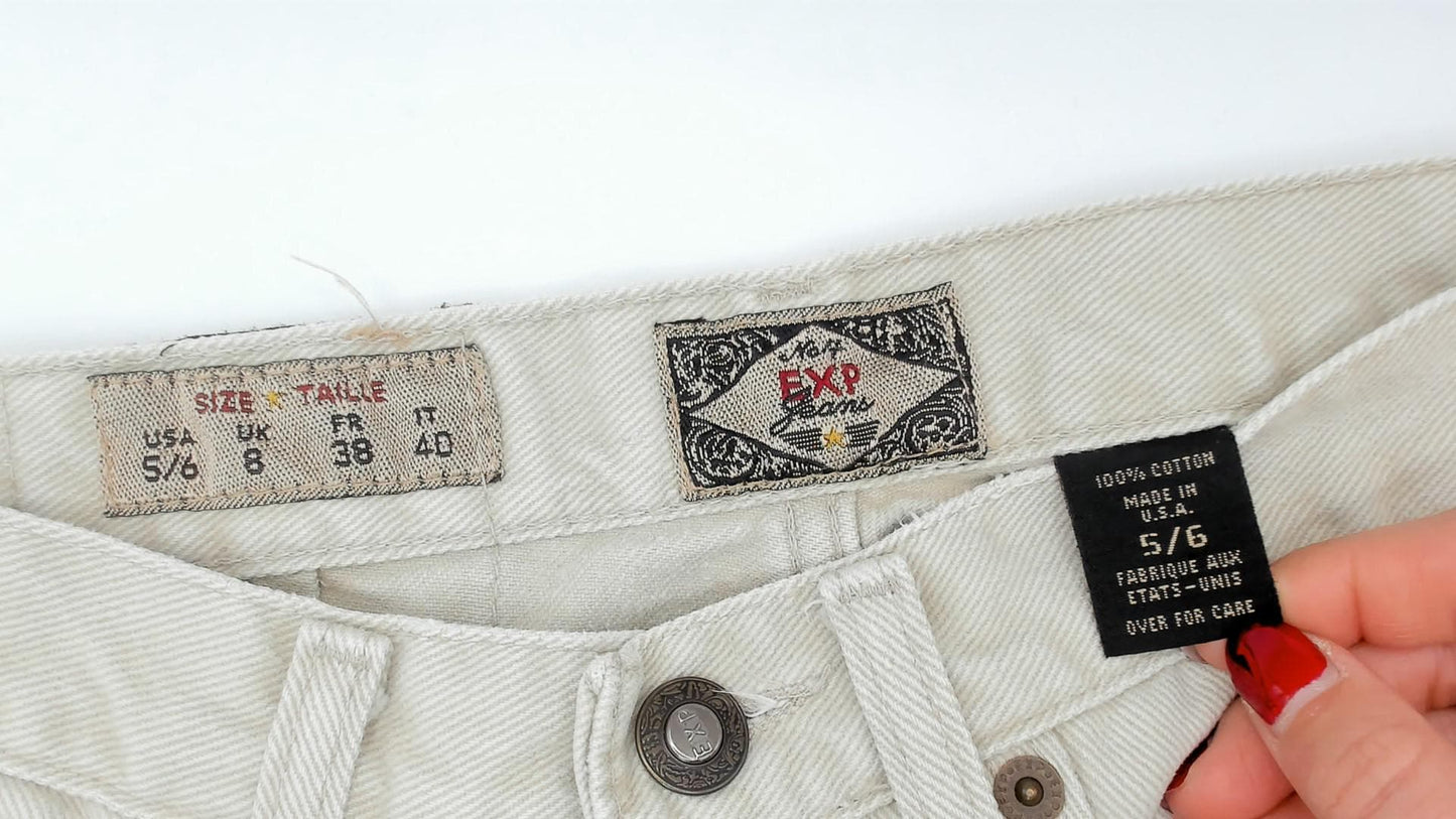 90s Exp Jeans High Waisted Cream Denim Straight Tapered Ankle Small S
