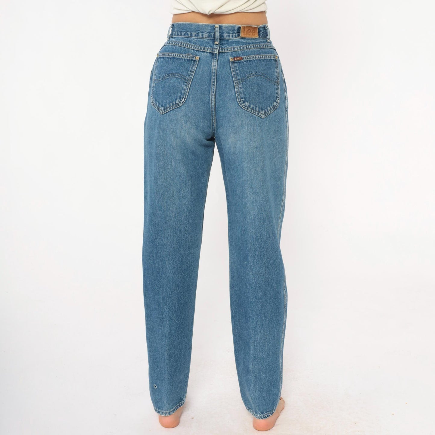 80s Lee High-Waist Denim Jeans Light Blue Tapered Small