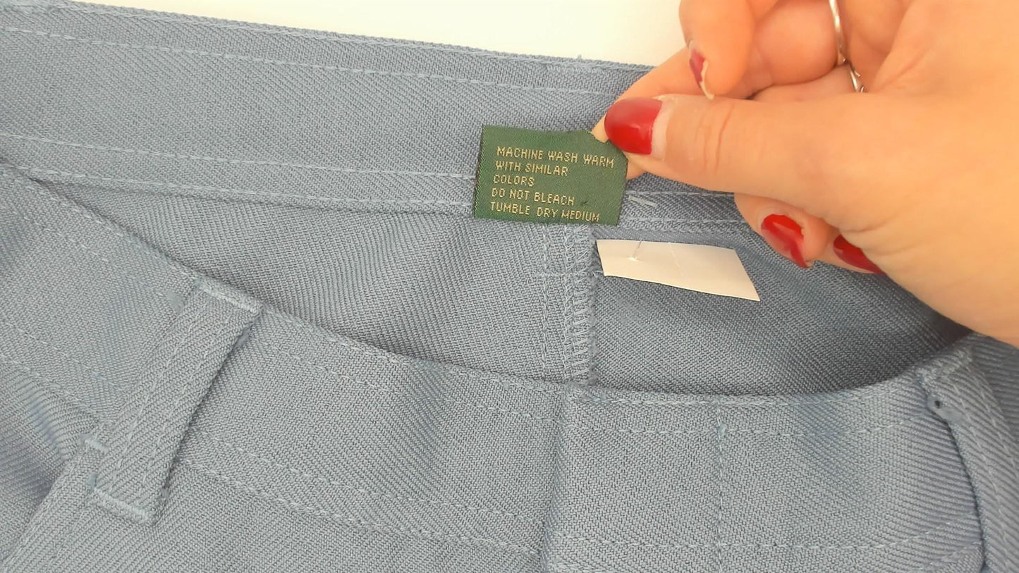 70s Scandia Woods Slate Blue Straight Leg Trousers Flat Front Chevron Stitch Mens 36
