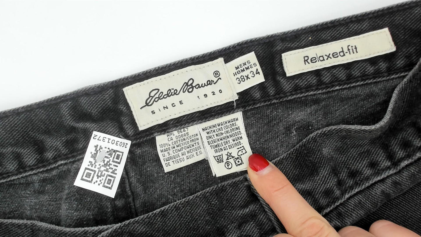 90s Eddie Bauer Faded Black Denim Jeans Straight Leg Relaxed Fit 38x34