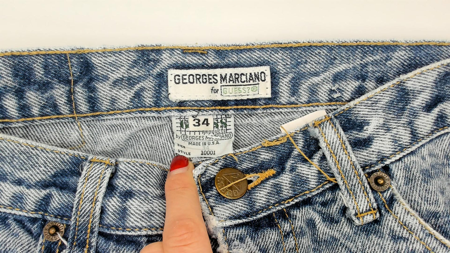 90s Georges Marciano Guess Acid Wash High Waisted Mom Jeans Blue 34