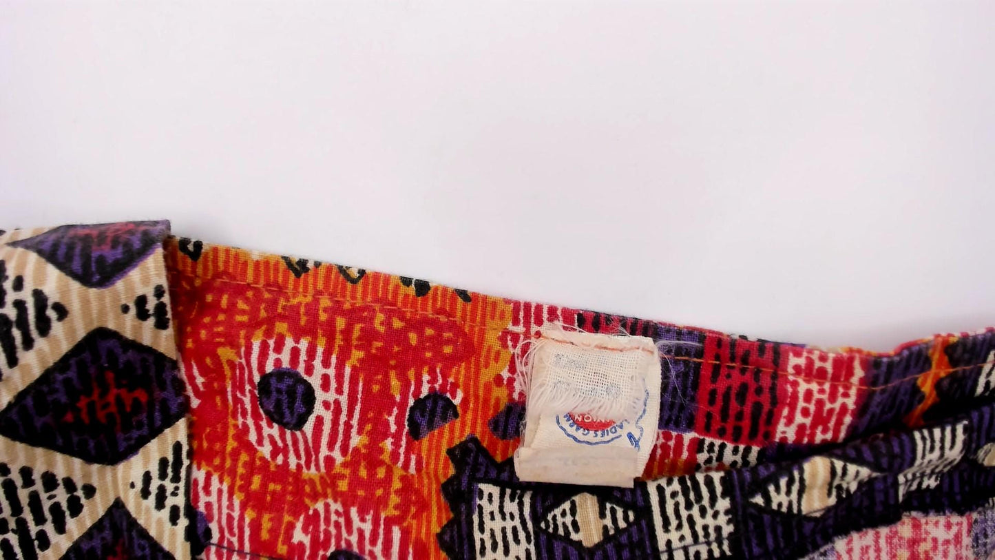 90s Geometric Patchwork Sundress Square Neck Tribal Print Small S