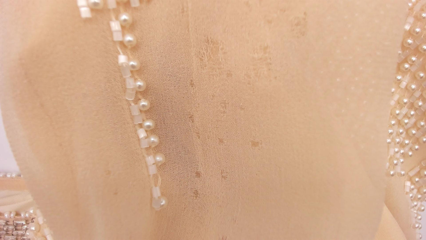 80s Sho Max Originals Silk Dress Beaded Drop Waist Cream Medium M
