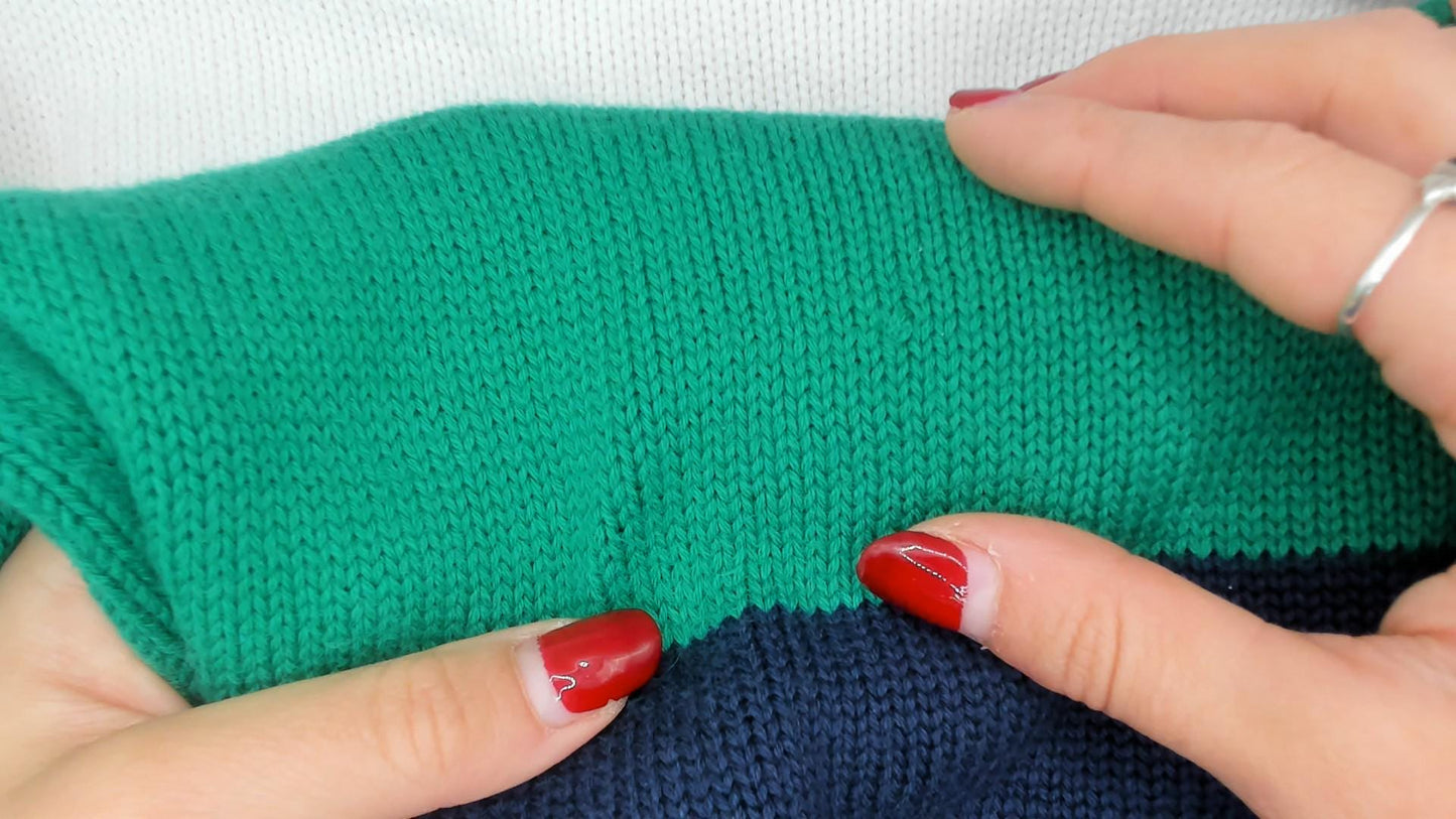 90s Boston Traders Color Block Knit Sweater Navy Green Red White Medium M