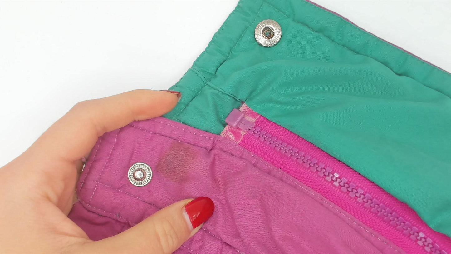 90s Kaos Ski Jacket Colorblock Teal Pink Purple Geometric Puffer Large L