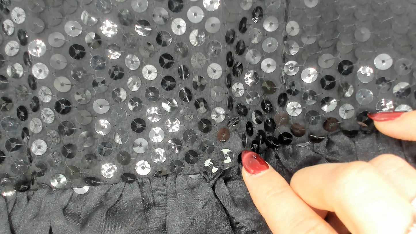 80s Tadashi Sequin Strapless Dress Sweetheart Neckline Tiered Ruffle Mini Black Small S