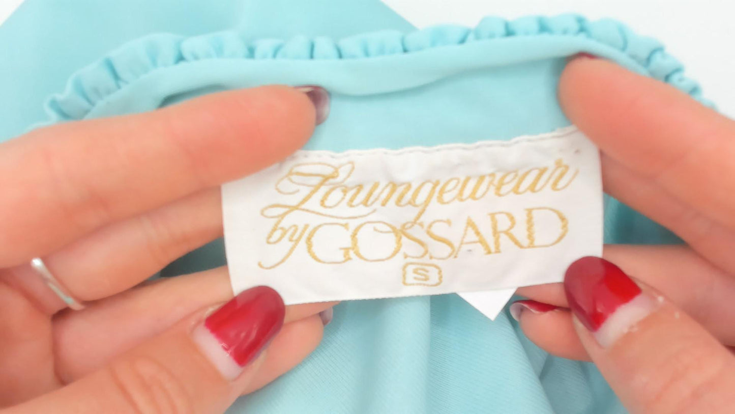 70s Loungewear by Gossard Mint Maxi Housecoat Smocked Ruffle Small