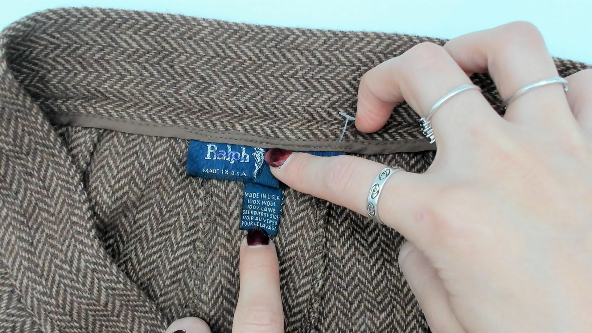 Ralph Lauren Wool Herringbone Trousers 90s Brown Pleated High Waist Large L