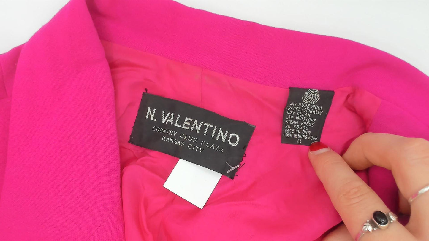 90s N. Valentino Hot Pink Wool Blazer Two-Button Structured Shoulders Medium M