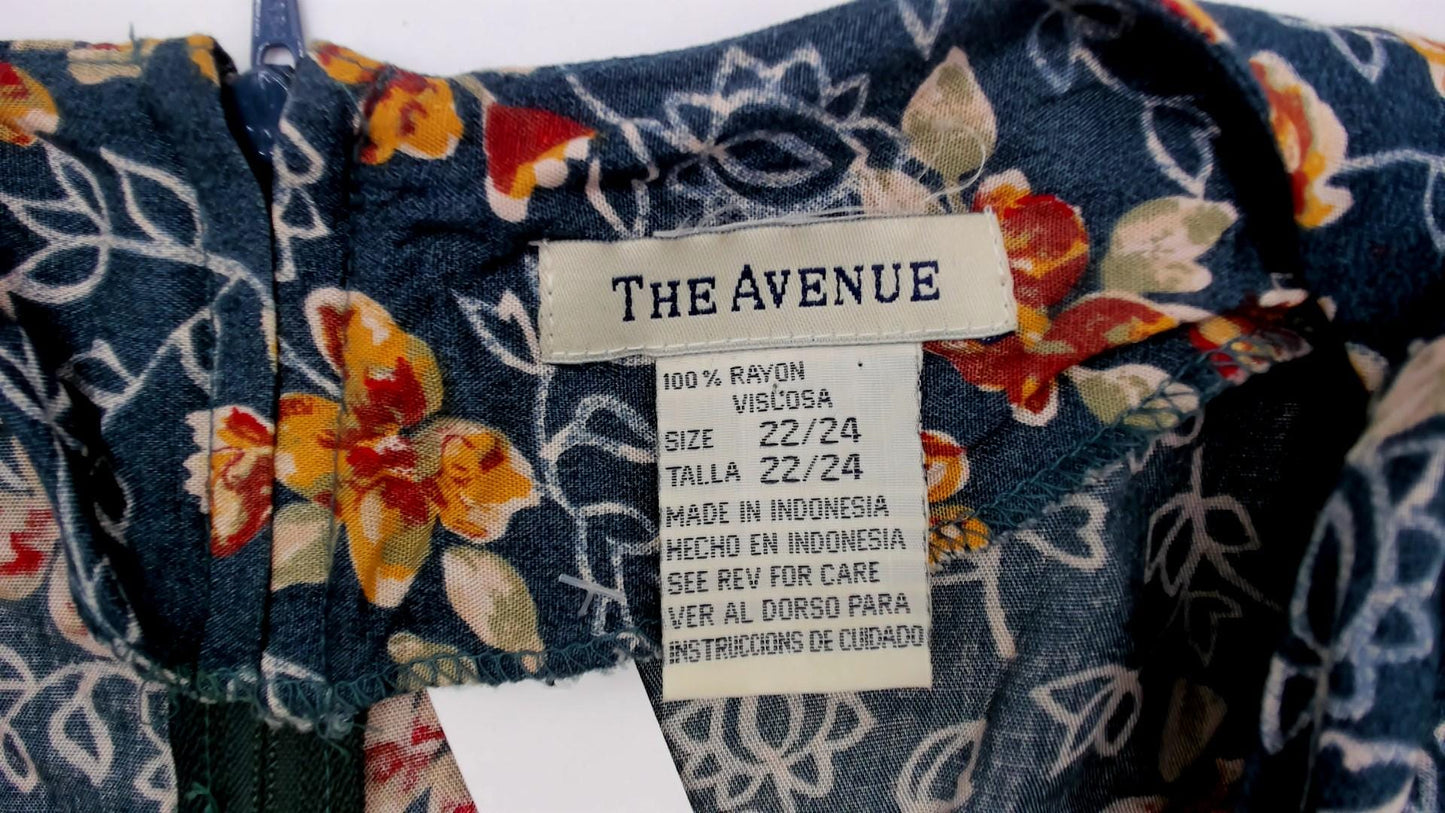 90s The Avenue Floral Midi Dress Teal Orange Flutter Sleeve Tie Front XXL