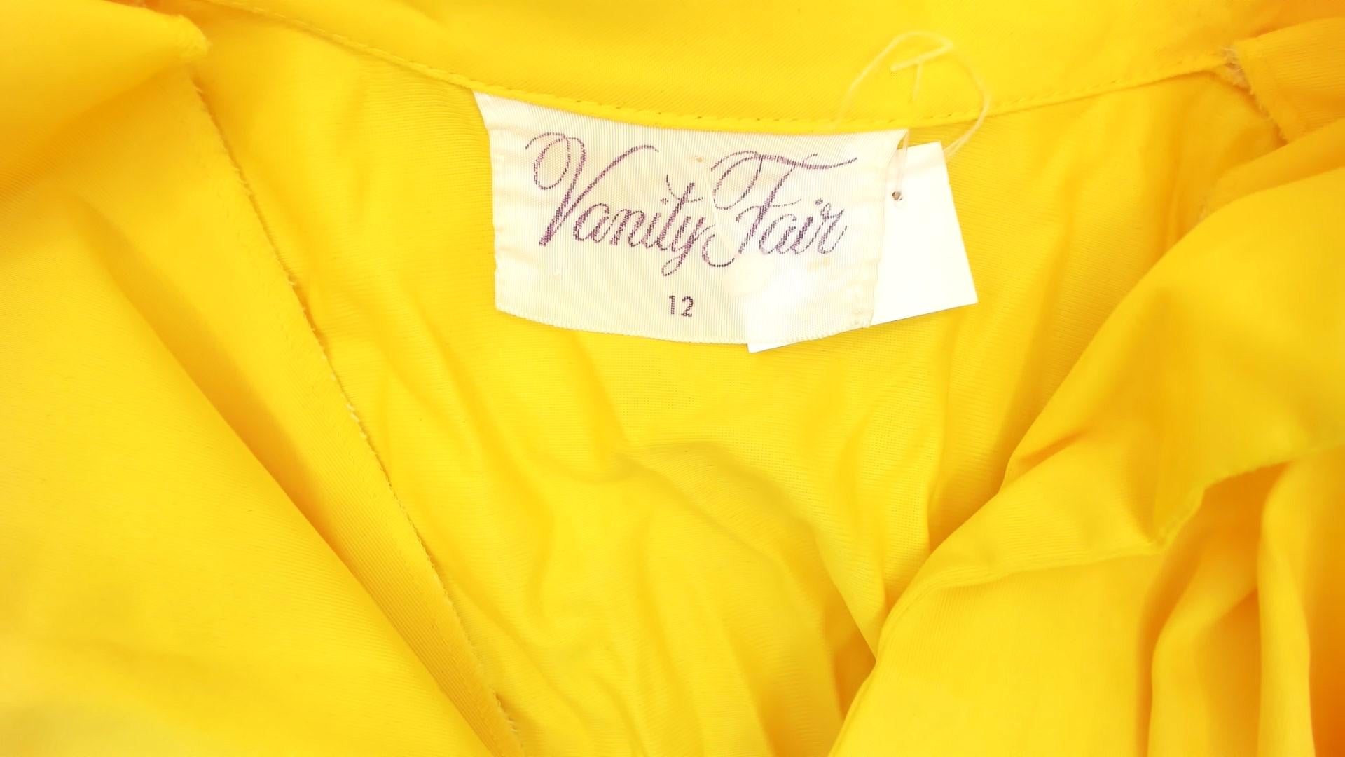 70s Vanity Fair Yellow Maxi Dress Balloon Sleeve Zip Front Gathered Skirt Medium