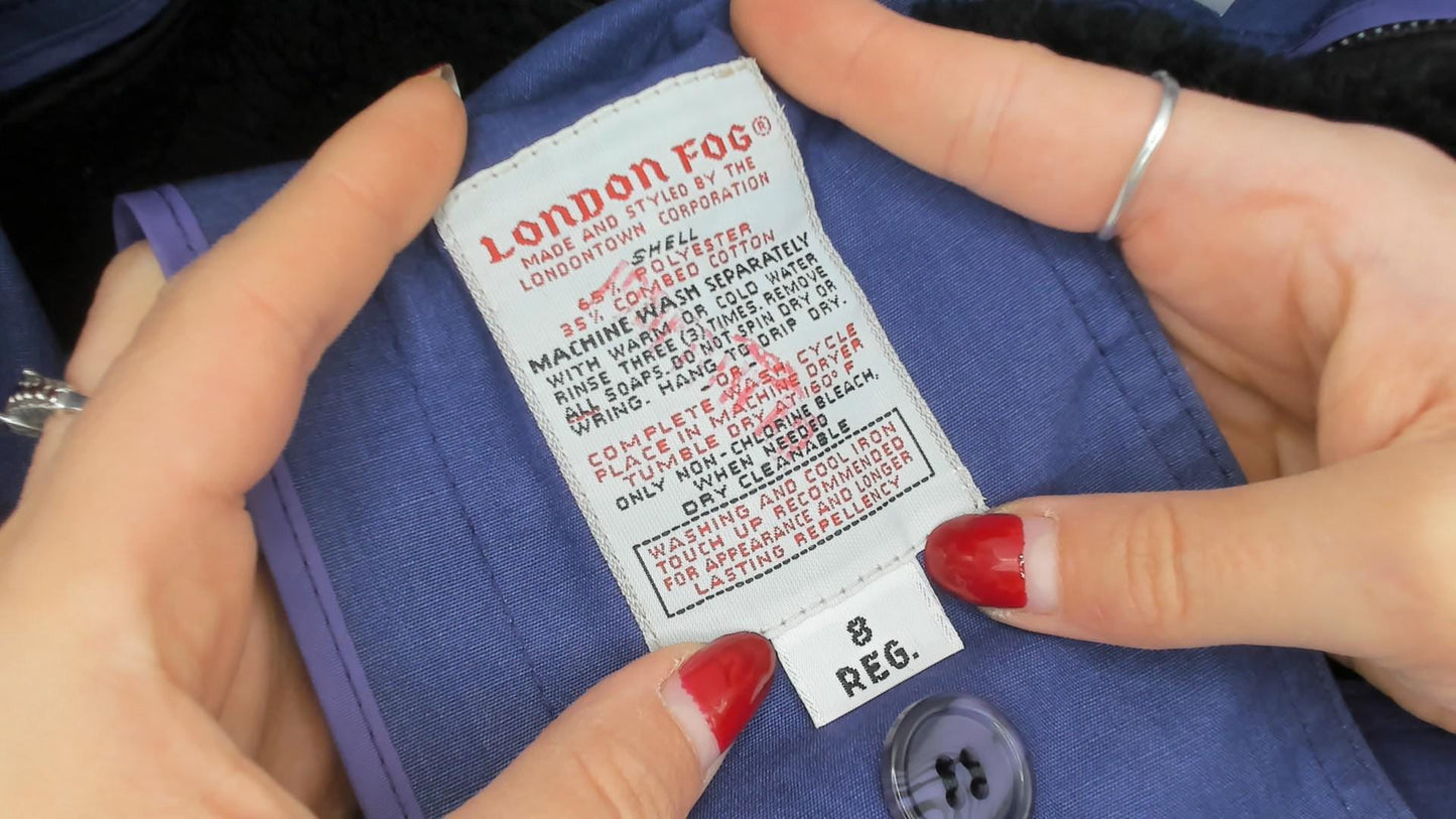 80s London Fog Periwinkle Trench Coat Cotton Midi Duster Medium M