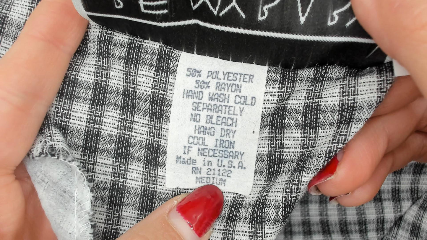 90s Be My Baby Black White Gingham Check Dress Square Neck Medium M