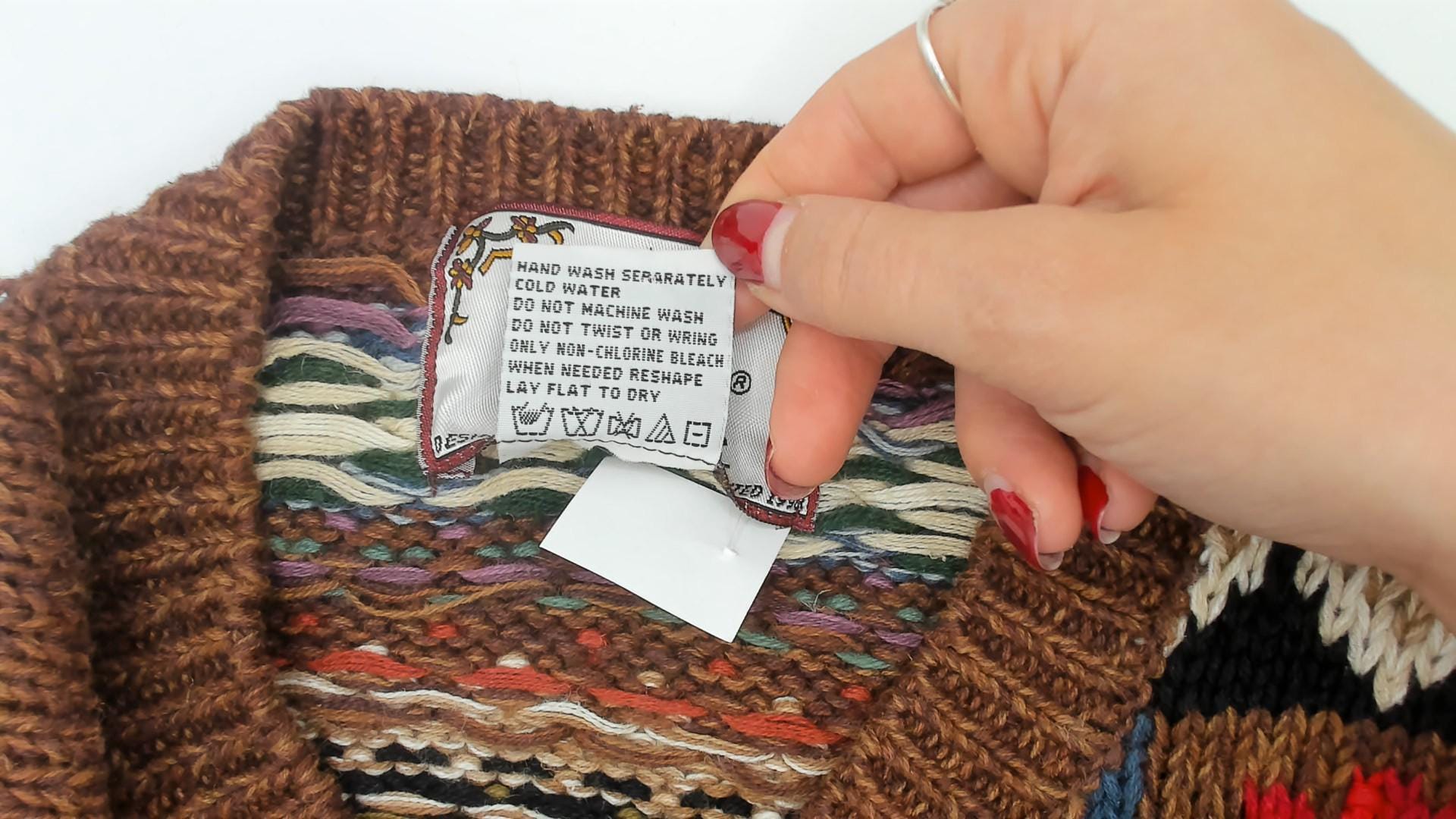 90s Tiara International Patchwork Cardigan Floral Fair Isle Knit Brown Small