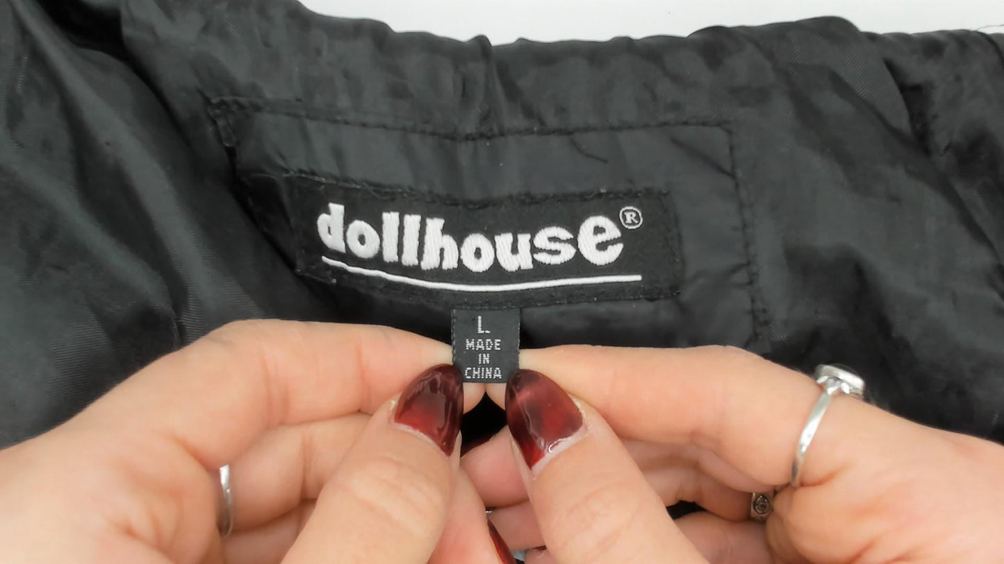 Y2K Dollhouse Black Bomber Jacket Snap Front Knit Collar Cropped Medium M