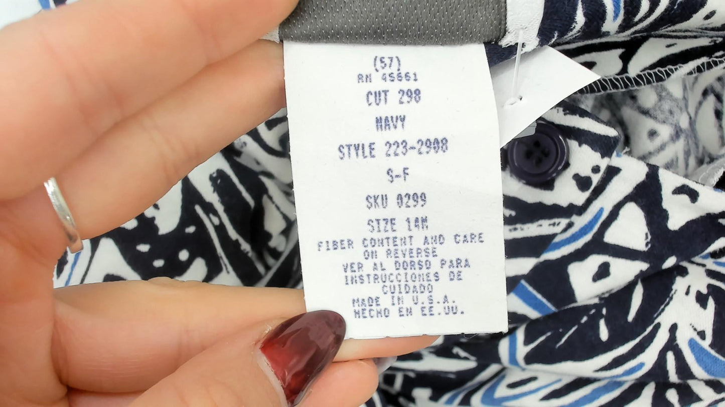 90s Via Sant Andrea Navy Floral Midi Dress Cotton Henley Button Short Sleeve Large L