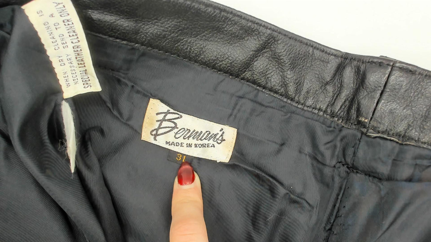 90s Berman's Black Leather Pants Straight Leg Moto Paneled Medium M