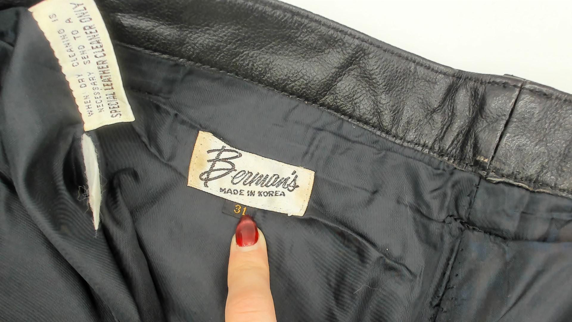 90s Berman's Black Leather Pants Straight Leg Moto Paneled Medium M