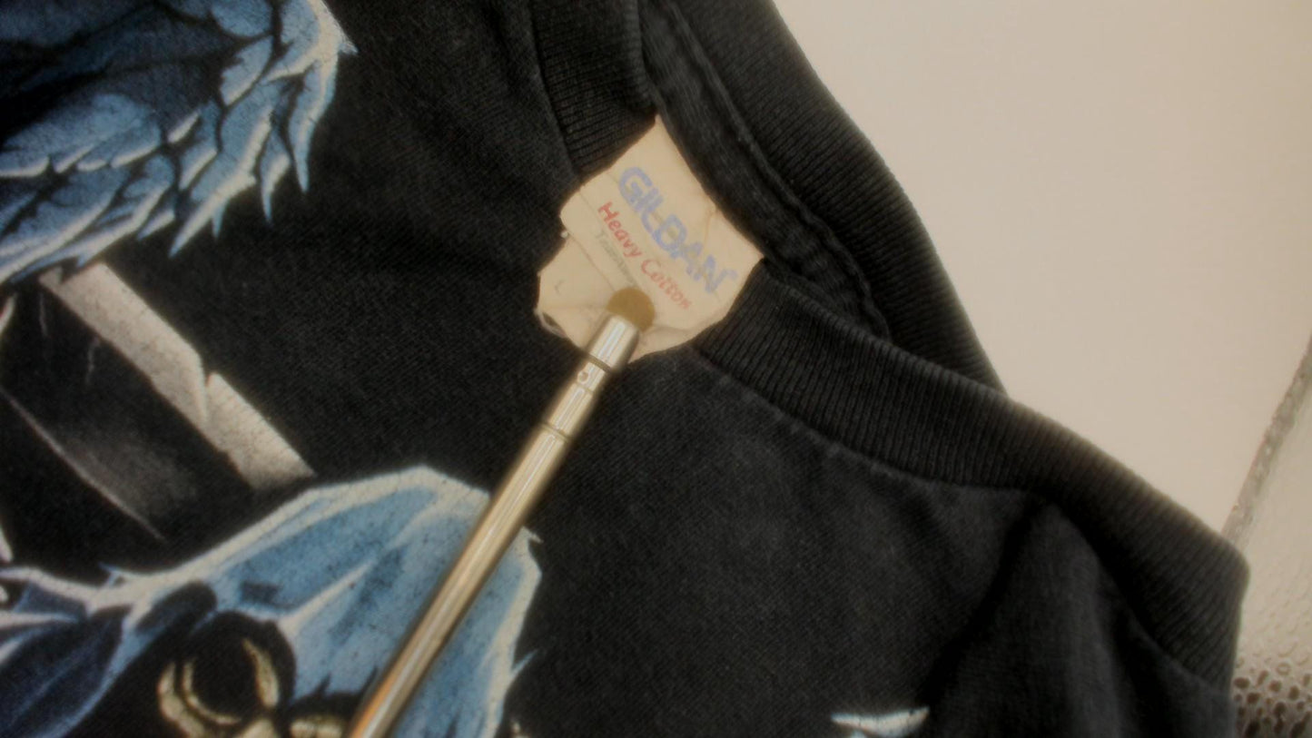 2000s Winged Grim Reaper Graphic Tee Black Cotton Gildan Large L