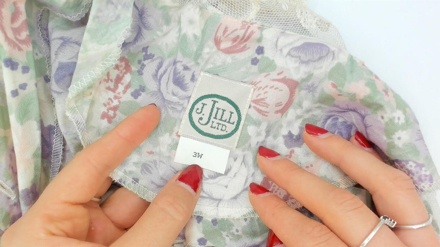 90s J Jill Floral Maxi Dress Lace Peter Pan Collar Plus Size XXL