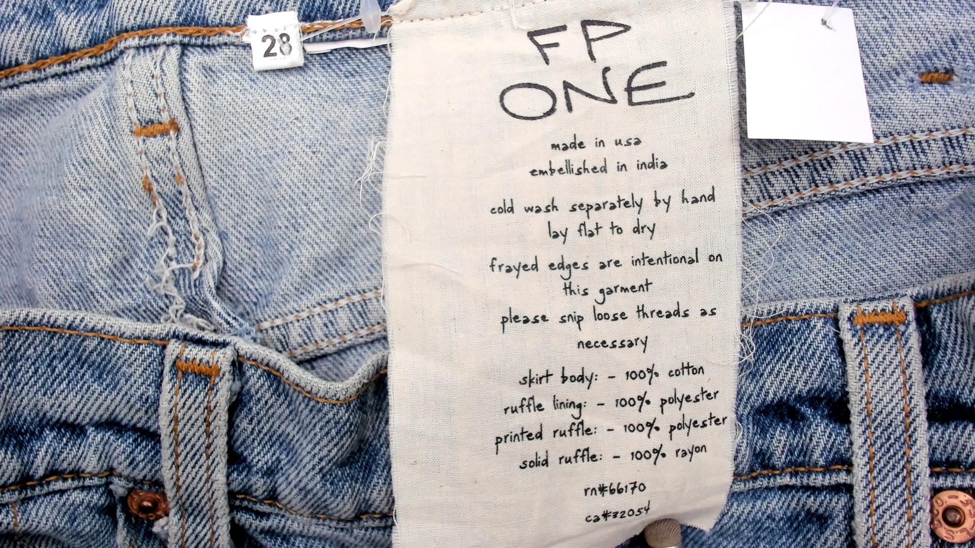 00s FP One Free People Patchwork Denim Maxi Skirt Light Wash Ruffled Small