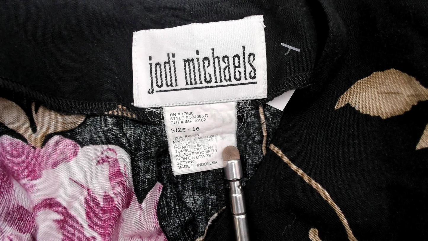 90s Jodi Michaels Rose Print Maxi Dress Black Pink Sleeveless Large L