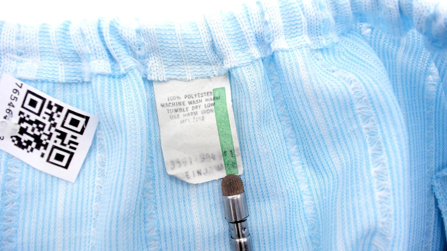 70s Sky Blue Striped Peasant Dress Puff Sleeve Tiered Skirt Lace Trim Medium M