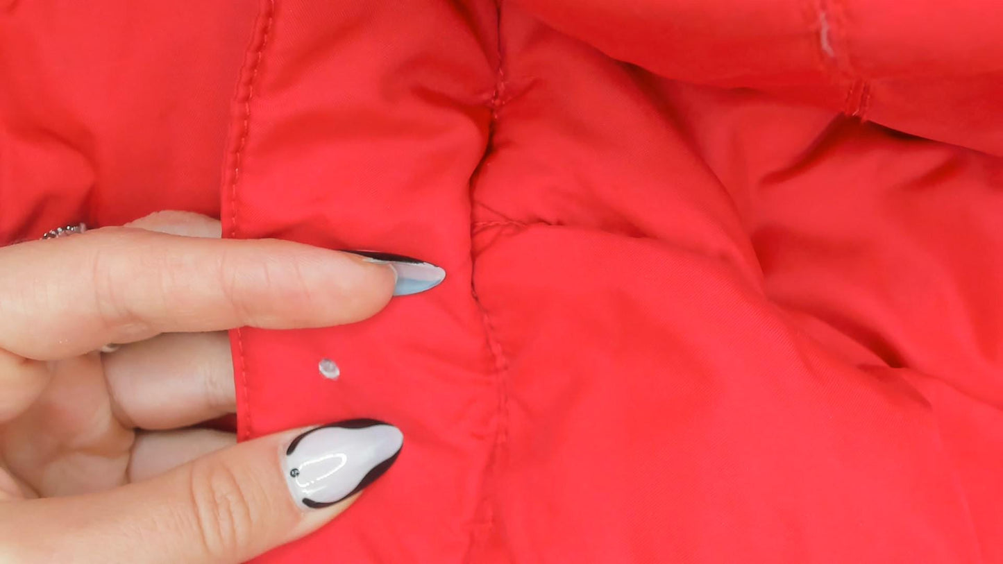90s Tommy Jeans Red Down Puffer Jacket Hooded Cropped Quilted Medium M