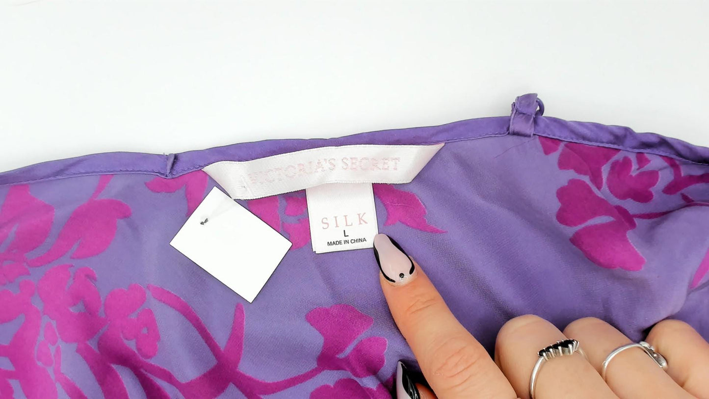 Y2K Victoria's Secret Purple Silk Slip Dress Floral Jacquard Mini Large L