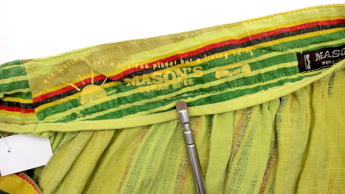 2000s Mason's Ikat Tiered Maxi Skirt Green Yellow Red Woven Large L