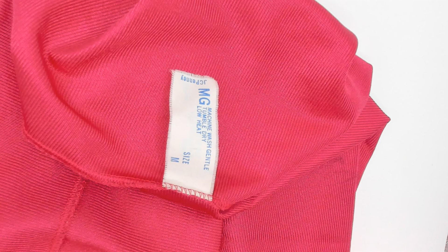 80s JCPenney Burgundy Nightgown Scalloped Yoke Cap Sleeve Knee-Length Medium
