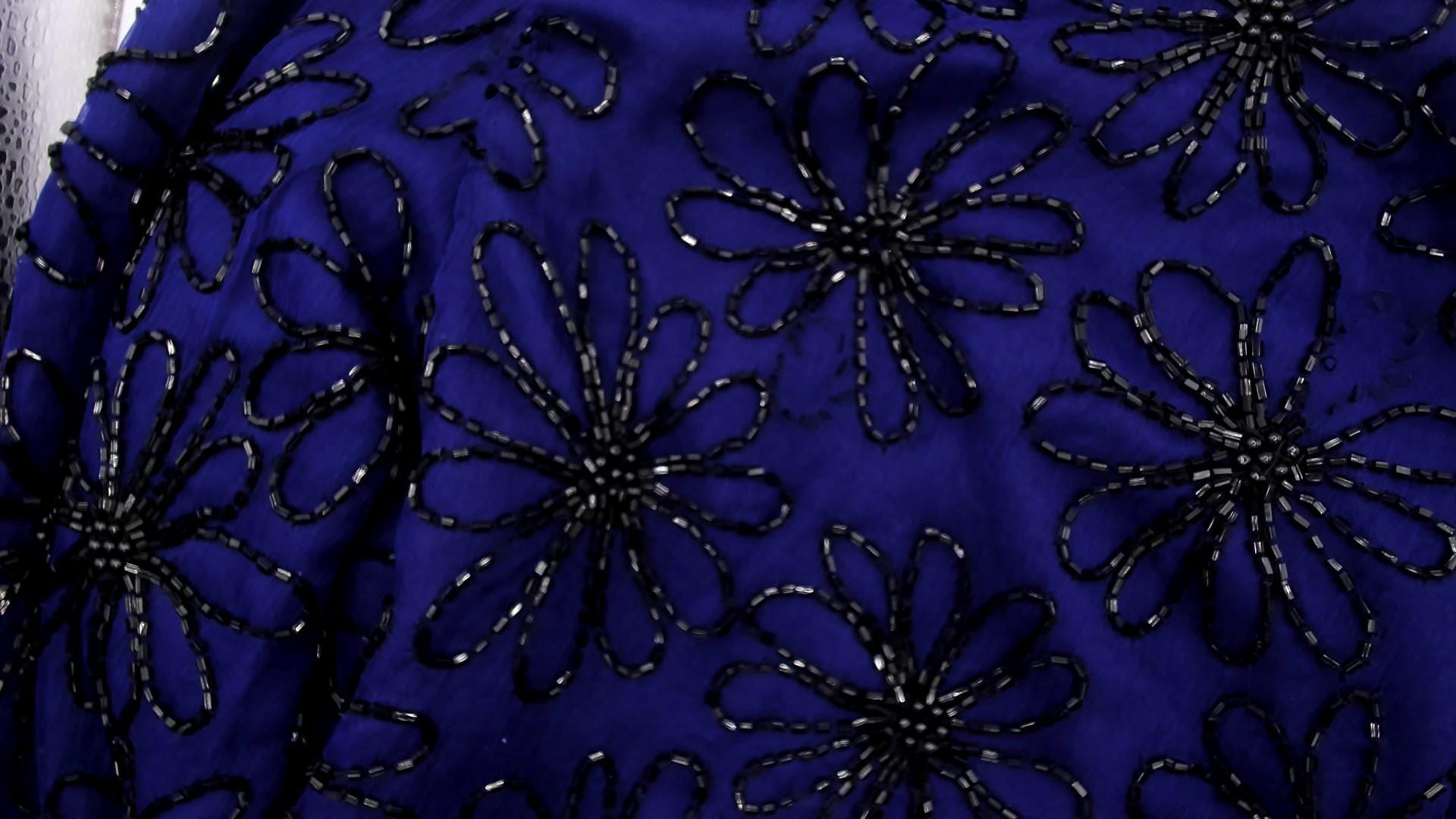 90s Stenay Silk Cropped Jacket Navy Beaded Floral Sequin Small