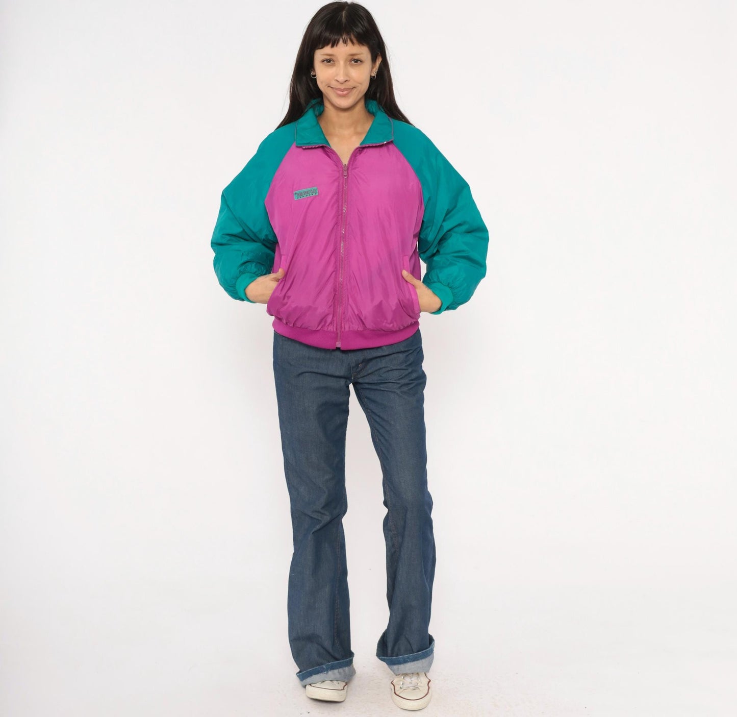 90s Paris Sport Club Reversible Down Puffer Jacket Teal Magenta Medium M