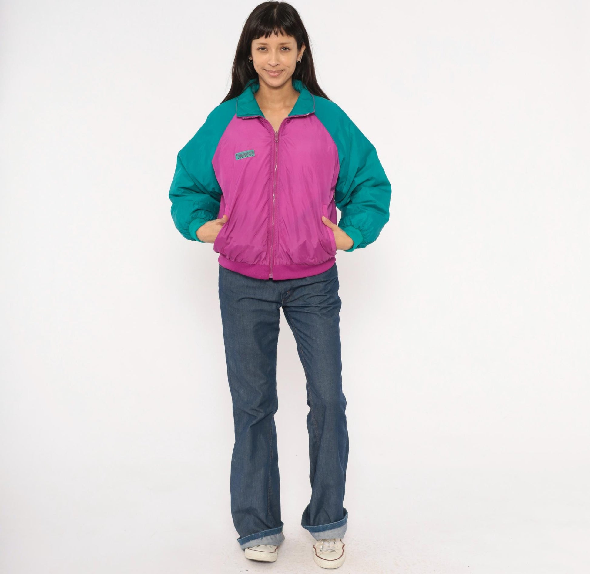 90s Paris Sport Club Reversible Down Puffer Jacket Teal Magenta Medium M