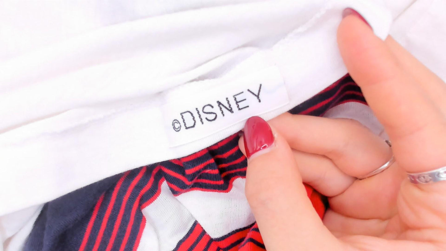 90s Aureus Mickey Mouse Polo Shirt Red Navy Striped Embroidered Medium