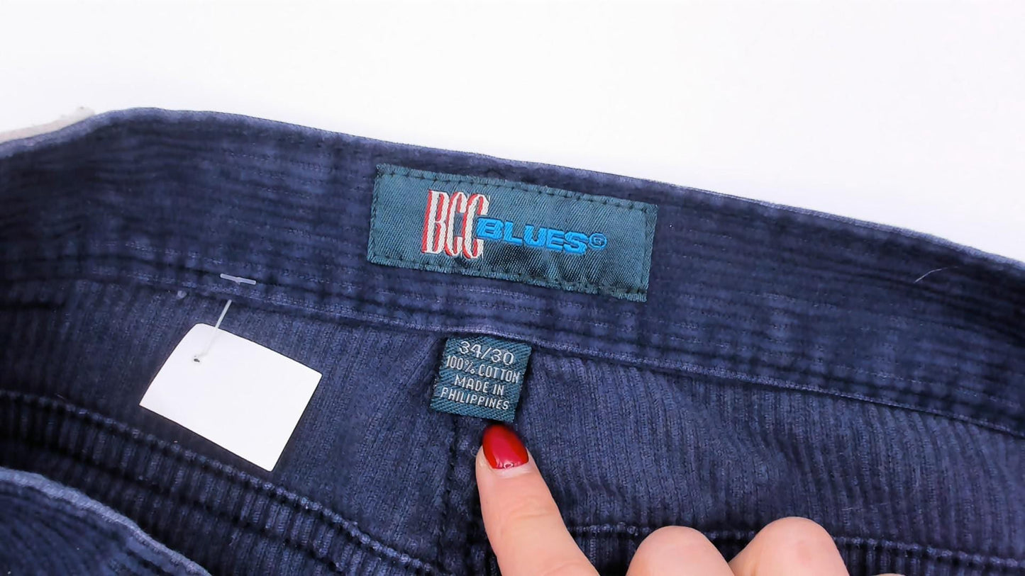 90s BCC Blues Navy Corduroy Pants Straight Leg Five Pocket 34/30