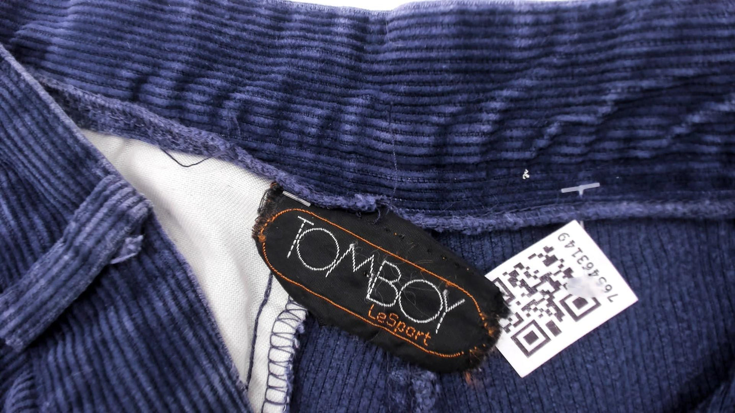 80s Tomboy Navy Corduroy Trousers High Waist Cropped Straight Leg Small