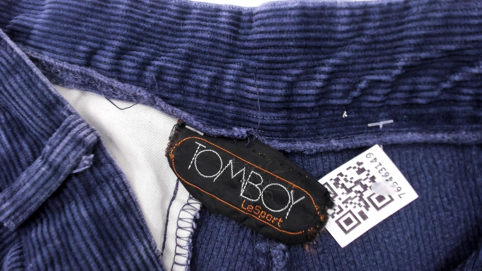 80s Tomboy Navy Corduroy Trousers High Waist Cropped Straight Leg Small