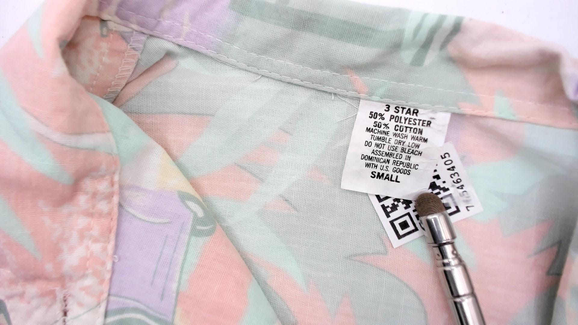 80s 3 Star Novelty Print Shirt Dress Pink Teal Knee-Length Small